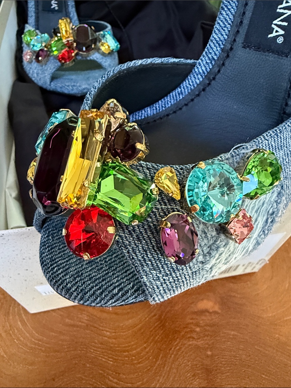 Dolce & Gabbana Denim Mules with Multicolored Gem Embellishments - Picture 6 of 13